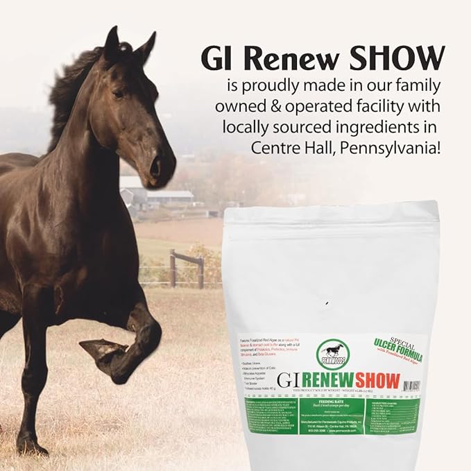 Pennwoods GI Renew Show, Probiotics for Equine, Immune and Appetite Stimulation, Prebiotics, Digestive Enzymes | Horse Supplement Providing Ulcer Relief and Treatment, Organic Toxin Binder, 6 LB Bag