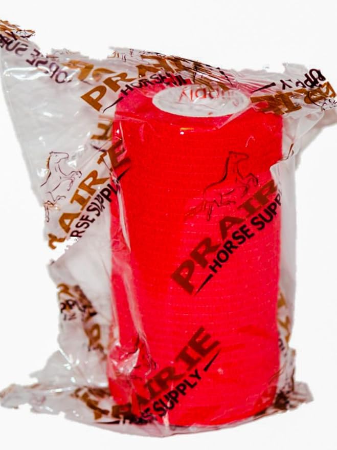 3 Inch Vet Wrap Tape Bulk (Red) (Pack of 24) Self Adhesive Adherent Adhering Flex Bandage Grip Roll for Dog Cat Pet Horse