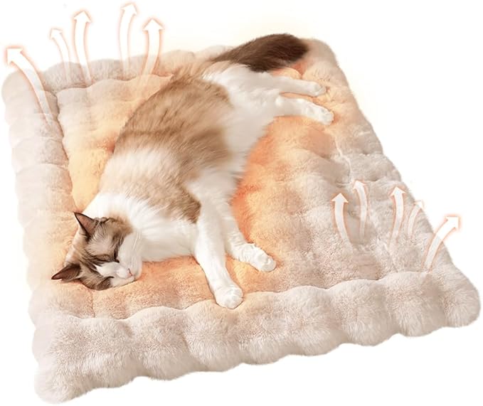 Cat Beds Cozy Pet Mat Faux Fur Kitten Pad Bed for Carriers/Couch Dog & Puppy Cute Friendly 23 x 15 Inch Medium White