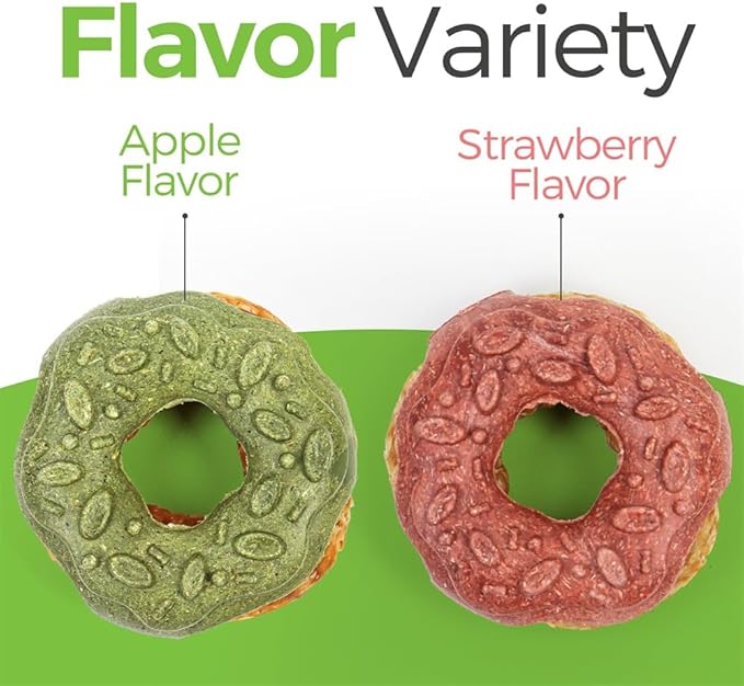 TEEWY Donut Guinea Pig Toys, Natural Vegetables, Fruits and Timothy, Hamster Chew Toys for Teeth, Gerbil Toys, Small Animal Chew Toys for Guinea Pig, Hamster, Chinchilla and Rat, 2PCS