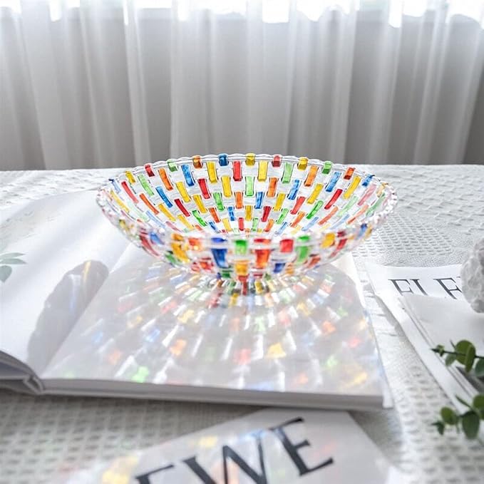 MAGCOLOR Hand Painted Colorful Woven Glass Crystal Salad & Fruit Bowl Decoration,Centerpiece For Home,Office,Wedding Decor, Fruit, Snack, Dessert, Server