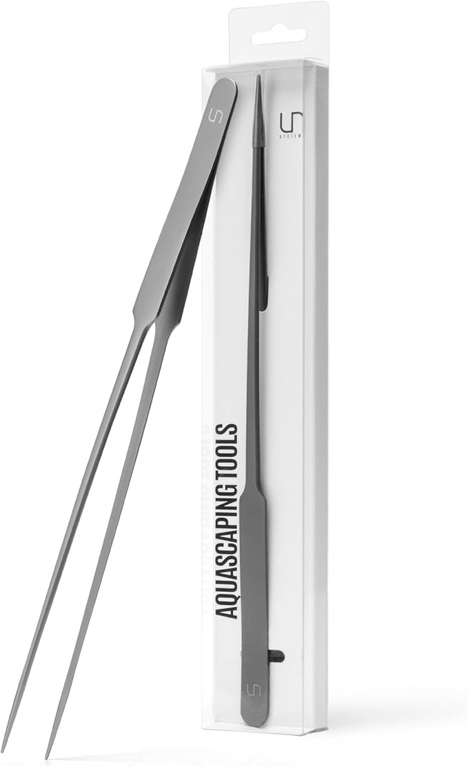 UNS Aquascaping Tools - Stainless Steel, Rust Resistant, Freshwater Planted Tank, Saltwater Reef Aquarium Maintenance Accessory - Planting, Coral Setting - Straight Pinsettes, Grey