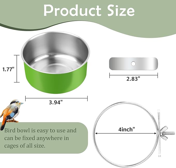 6 Pcs Stainless Steel Bird Bowls, Small Bird Food Dishes for Cage, Parrot Cage Feeder with Clamp Holder for Parakeet/Cockatiels/Conure/Budgies/Ferret/Small Animal