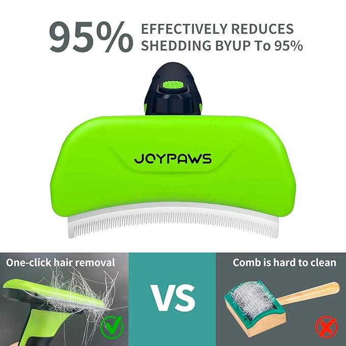 Pet Grooming Brush for Dogs and Cats, Green, Effectively Reduces Shedding by Up to 95%, Self-Cleaning, Long or Short Hair Remover for Medium Dogs & Cats