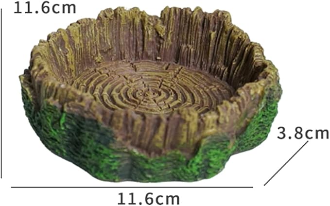 Reptile Water and Food Bowl, Natural Tree Bark Design, Round Shallow Dish, Terrarium Feeding Dish for Lizards, Snakes, Amphibians (Large)