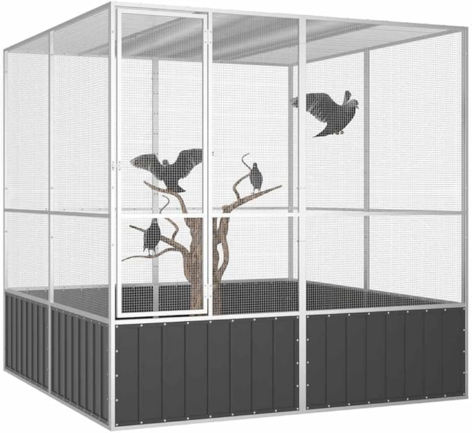 Metal Steel Large Bird Cage for Budgies, Pigeons, Galvanized Steel Birdcage Aviary House, 84.1"x85.6"x83.3", Anthracite,-569