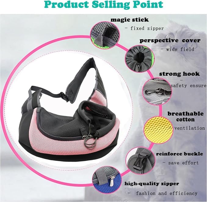 Pet Dog Sling Carrier, Breathable Mesh Portable Travel Safe Pet Sling Shoulder Bag Carrier with Adjustable Non-Slip Shoulder Strap for Small Dogs Cats Puppy (Small, Pink)