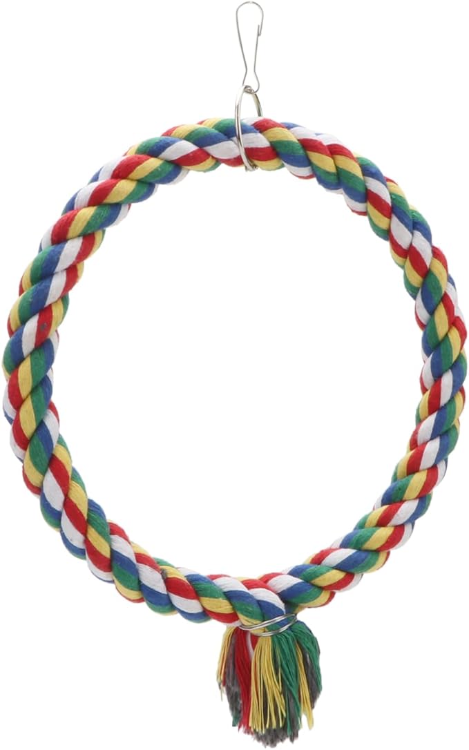 Bird Rope Swing Colorful Perch Climbing Toy for Parrots Budgie Parakeet Cockatiel Cockatoo Conure (S (7.5 inch)