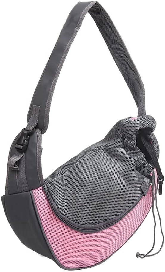 Pet Dog Sling Carrier, Breathable Mesh Portable Travel Safe Pet Sling Shoulder Bag Carrier with Adjustable Non-Slip Shoulder Strap for Small Dogs Cats Puppy (Small, Pink)