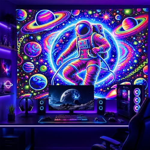 Blacklight Tapestry Astronaut Space Bedroom Decor 78 x 59 Inch