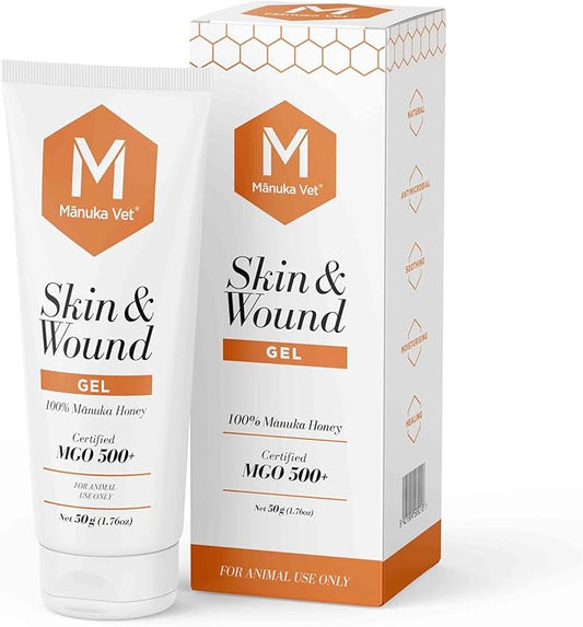 Manuka Vet Skin & Wound Gel, 500+ MGO Medical Grade Manuka Honey, Rapid Healing & Skin Repair Treatment for Dogs, Horses and Cats, 1.76oz (50g) Tube
