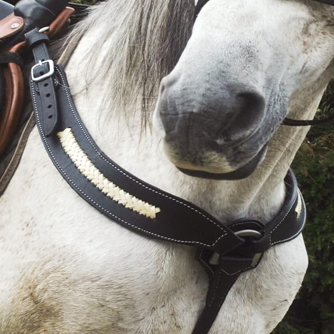 Western Horse Breast Collar - Hand-Tooled Leather Tack for Barrel Racing, Roping & Trail Riding - Durable Adjustable Fit - Rodeo & Show-Quality Equestrian Gear
