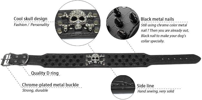 Serijoars Spiked Studded Dog Collar, PU Leather Dog Collar, Adjustable Pet Collars for Medium or Large Breed Pet (L, Black2)