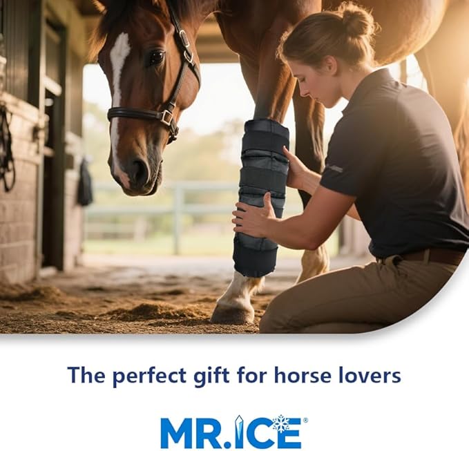 Horse Ice Boot Wraps - Reusable Gel Ice Pack for Horses Boots | Cooling Boot for Horse Injuries& Post-Training, Hock, Knee & Ankle | Horse Supplies & Care Gift Ideas - 1 Pair/Black