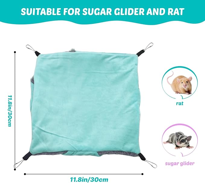 LYART Sugar Glider Pouch Hammock Bed Bedding, Sugar Glider Cage Accessories Toys for Rat, 3-Layer Hammock Make Pet Cages More Three-Dimensional (2.Mint)