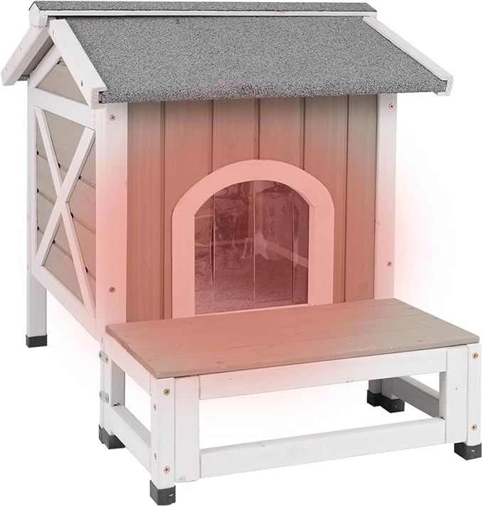 Small Insulated Cat House, Wood Outdoor Cat House Weatherproof with Cat Scratching Cloth, 2 Doors, Balcony, Outside Indoor Clawsable Pet Houses Feral Cats Shelter for Winter, Grey