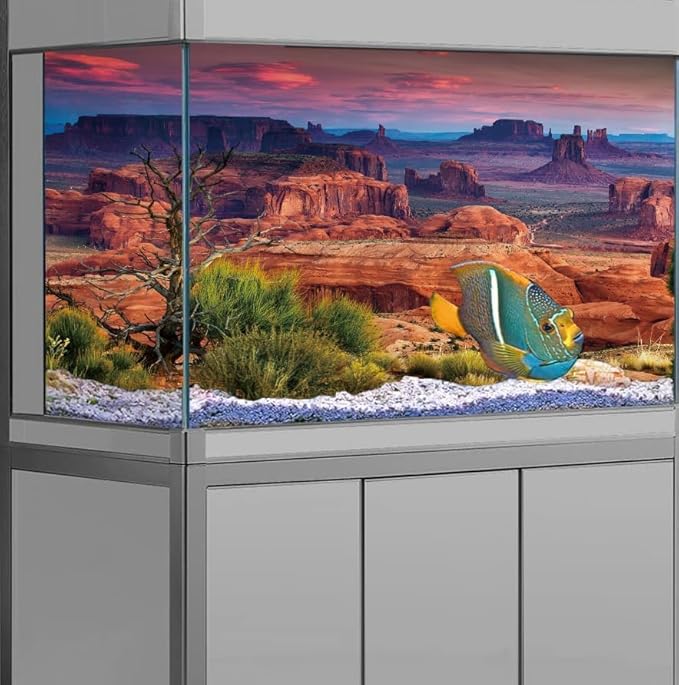 36X18IN Desert Loess Rock Cactus Oasis Reptile Habitat Background, Natural Sunset Desert Themed Terrarium Background, Aquarium Background with 10 EVA Double-Sided Tape