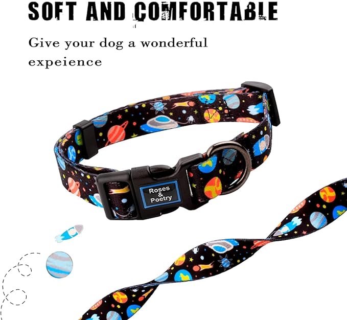 Roses&Poetry Dog Collar with Colourful Star Patterns, Adjustable Durable Puppy Collars for Small Medium Large Dogs (Star-XS)