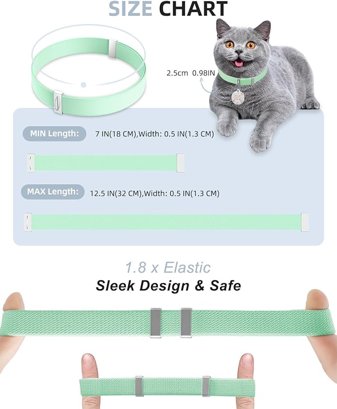 Cat Collar with Bell for Girl & Boy Cats - Non Breakaway Stretch Elastic Quick Release, Lightweight Kitten Collar, Adjustable & Durable Pet Accessories, Gifts for Cat Lovers, Green