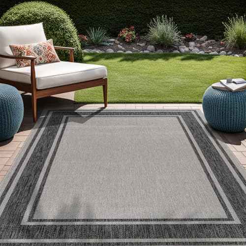 Outdoor Rug 6x9 Modern Bordered Area Rugs for Indoor and Outdoor Patio Deck Porch Garden Waterproof Weather Sun Resistant Washable Outside Carpet (54 Sq Ft)