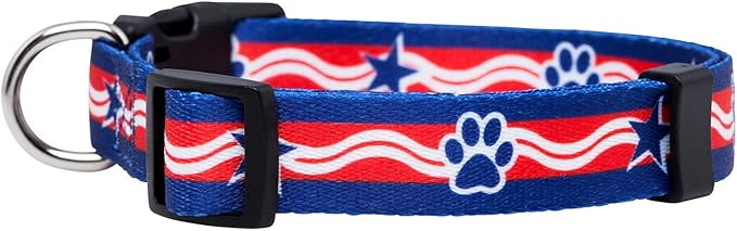 Native Pup American Flag Dog Collar- Red White and Blue- Patriotic Collars for 4th of July, USA- Adjustable Small, Medium, Large Breed Dogs (Large, Paws)