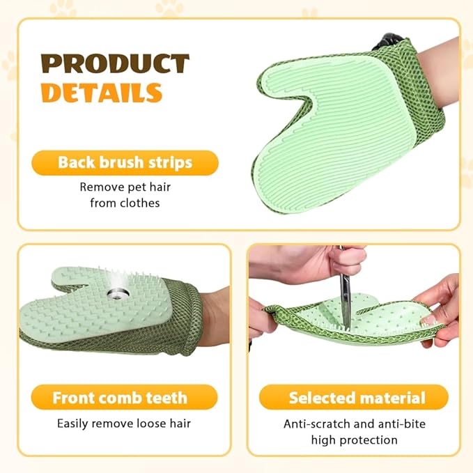 All-in-One Grooming Mist Glove for Pets, Cat Grooming Steam Gloves, Double Sided Pet Hair Remover Gloves for Clothes Furniture, Removal Glove Tool For Long Short Curly Dogs Cats Hair (Pink+Green)
