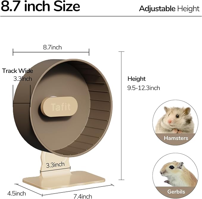 Silent Hamster Wheel 8.7 Inch Dual-Bearings Small Animals Quiet Running Exercise Wheels, Height Adjustable for Dwarf Hamsters, Gerbils, Mice, Hedgehog, or Other Small Pets,Raspberry Pink