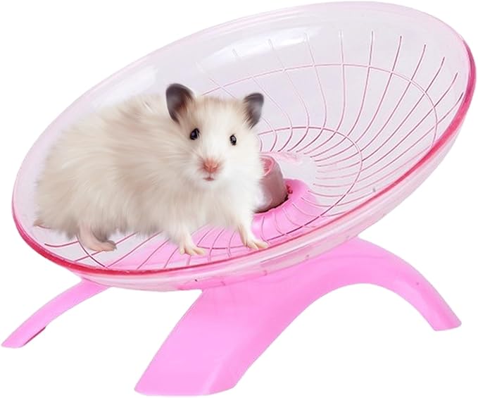 Silent Running Wheel for Small Animals, 12 Inch Flying Saucer Design, Exercise Wheel for Hamsters, Guinea Pigs, Hedgehogs (Pink)