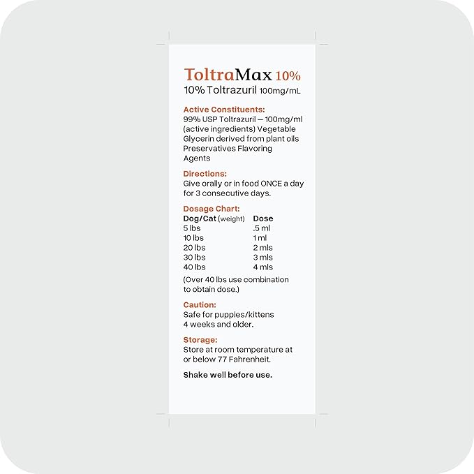 Toltrazuril 10.0% for Horses, Dogs, Cats, 240mL/8.1 Ounce, for Non-Food Chain Animals