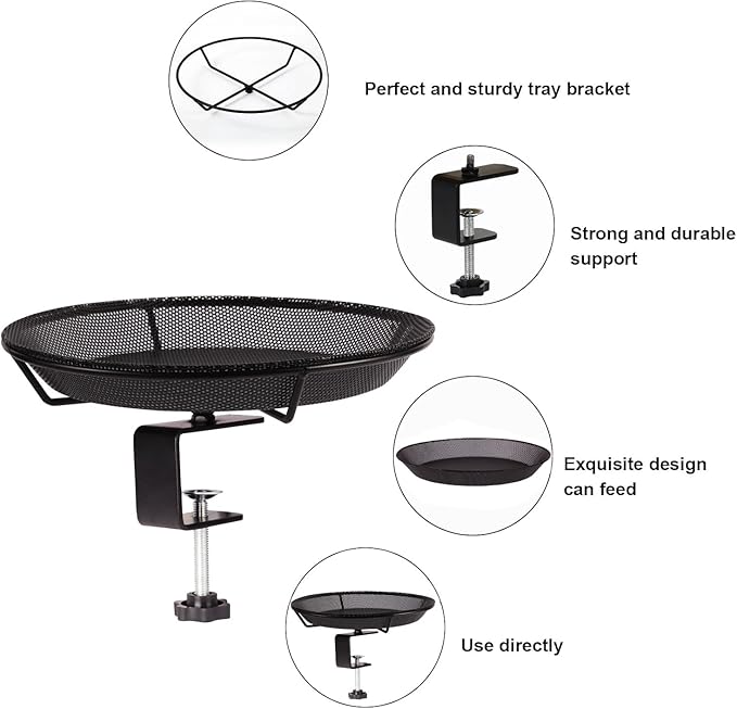 Deck Mounted Bird Feeder Bowl with 1.8 inch Thick Iron Clamp - Detachable Outdoor Decor for Garden Backyard Patio and Deck - Perfect for Attracting Birds