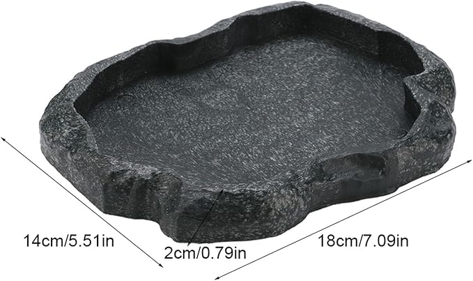 HEEPDD Reptile Bowl, Resin Rock Reptile Food and Water Feeder Pet Aquarium Ornament Terrarium Dish Plate for Tortoise Lizard (Dark Green M)