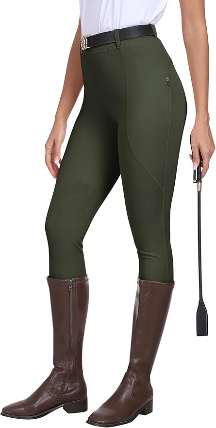 MoFiz Women's Horse Riding Pants Full Seat Silicon Knee-Patch Equestrian Breeches Horseback Schooling Tights Zipper Pockets