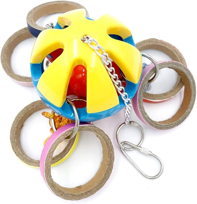 Bird Parrot Plastic Ball Toys with Colorful Cardboard Bagel and Acrylic Pacifiers for Parrot African Grey Cockatoo Cockatiel Sun Conures