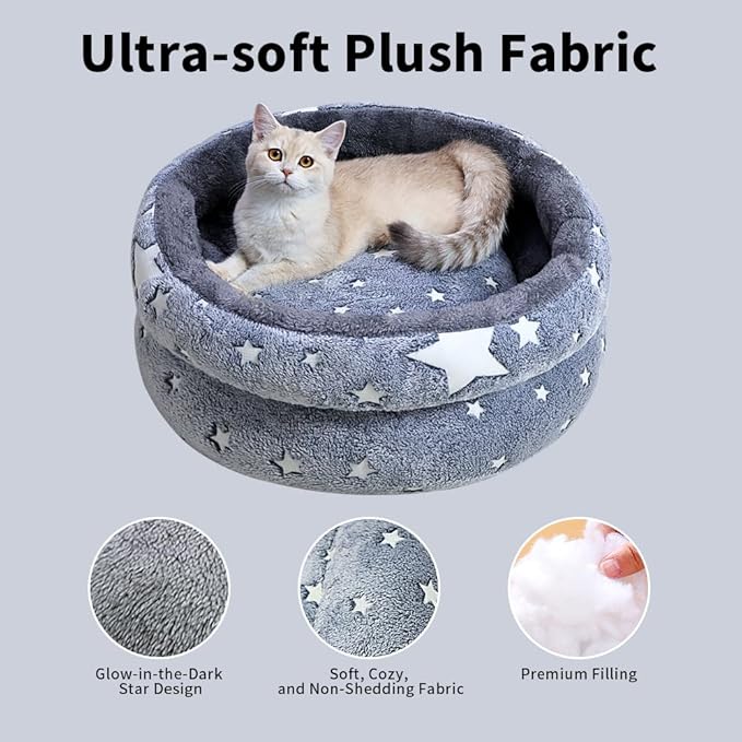 Cat Bed, Washable Cat Bed for Indoor Cats, Soft Plush Faux Fur Dog Bed, Round Pet Bed for Puppy and Kitten