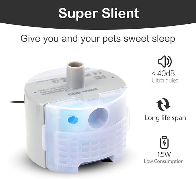 Cat Water Fountain Pump, Pet Water Fountain Replacement Pump SMA-800 Submersible Motor for Stainless Steel Indoor Cat Fountain Pump Replacement(Bottom pumping With Adapter&Brush)