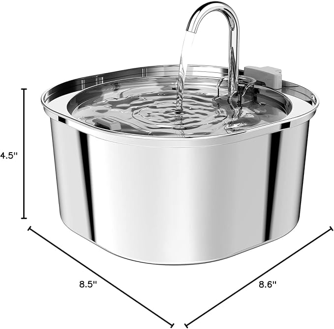 PEKTACO Cat Water Fountain, 3.2L/108oz Stainless Steel Pet Water Fountain for Cats/Dogs Indoor, Dog Drinking Dispenser Metal Kitty Spout with 6 Filters+ 6 Sponges
