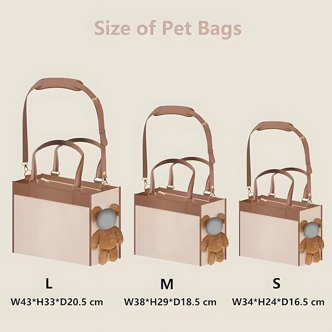 Portable Pet Carrier Bag - One-Shoulder Portable Cute Dog Outing Largecarrier Bag, Cute Bear Face Design with Peekaboo Window, Large Capacity PU Pet Out Shoulder Bag for Small Dogs & Cats (Large)