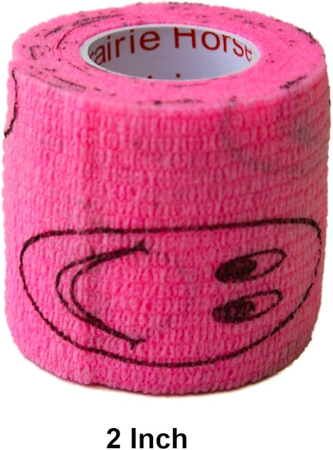 Vet Wrap Wrap Tape (Pink with Smiles) (2 Pack) (3 Inch x 15 feet) Self Adhesive Adherent Adhering Cohesive Flex Self Stick Bandage Grip Roll Dog Cat Pet Horse