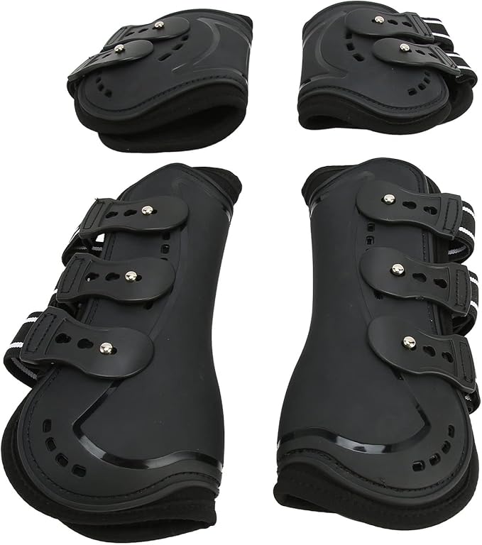Horse Leg Guard, Horse Leg Protector Shock Absorption Breathable Open Front Tendon Boots for Jumping Show Riding, PU Shell Front Back Wrap Protective Boots Guards (L)