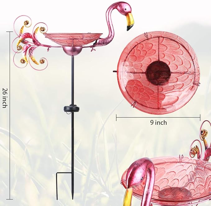 MUMTOP Outdoor Bird Bath Solar Birdbath Small Birdfeeder with Flamingo Metal Stake for Garden Yard Decor