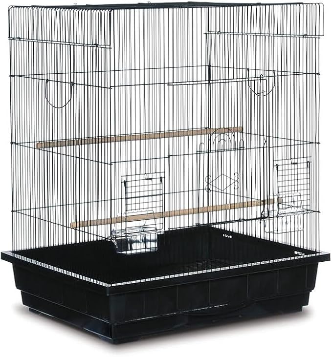 Artisanal Attic Square Roof Bird Cage with Unique Square Roof Design, Durable Construction, Spacious Interior White