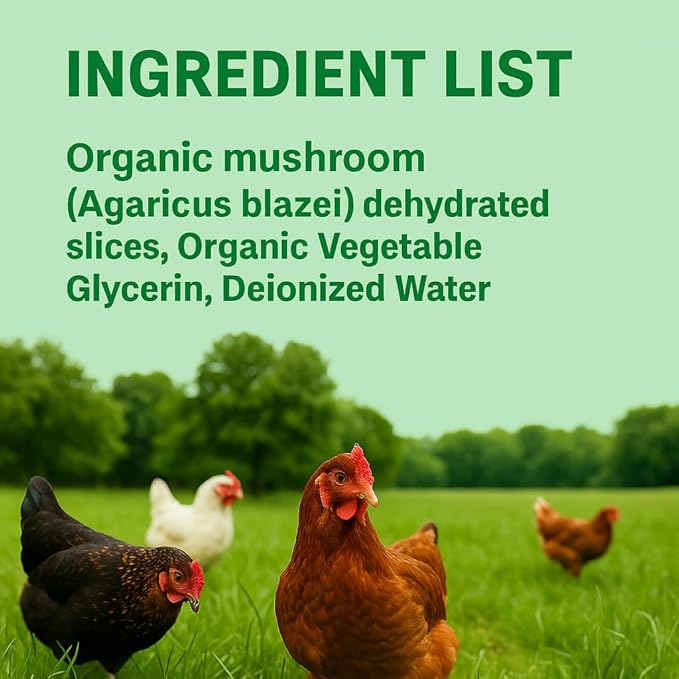 Agaricus Bio for Poultry (CX30) – Organic Herb Supplement for Healthy Chickens, Immune & Digestion Health Booster Drops, Prebiotics Water Additive for Laying Hens, Chicks & Backyard Chicken, 30 ml