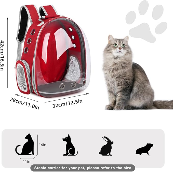 Pet Backpack Carrier,Bubble Backpack Cat Carrier,Pets and Small Dogs,Space Capsule Pet Carrier for Traveling, Walking, Hiking and Outdoor Activities (Red)