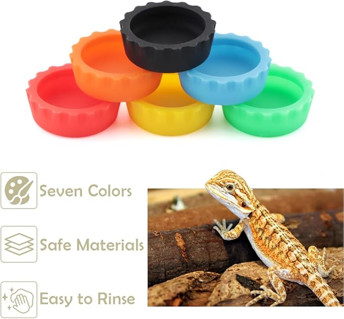 6 Pack Crested Gecko Small Food Dish Reptile Water Bowl Silicone Shallow Feeder for Small Reptile Lizard Gecko Frog Snake Turtle Hermit Crab (Small: 0.98" D, 0.43" H)
