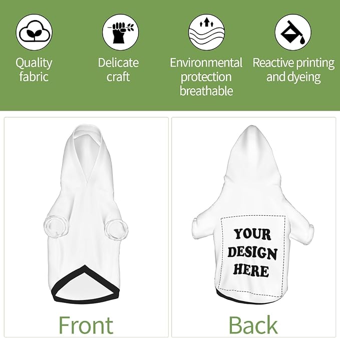 Dog Clothes, Custom Dog Hooded Sweatshirt, Personalized Pet Costume Robe Shirt with Text/Image/Club Name/Pet Shop Logo for Small Medium Large Dogs and Cats, White, L