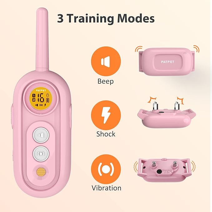 PATPET Dog Shock Collar for Medium Dogs- Dog Training Collar with Remote, Shock Collar for Small Dogs 10-100lbs, Rechargeable IPX7 Waterproof with Beep Vibration Shock Modes