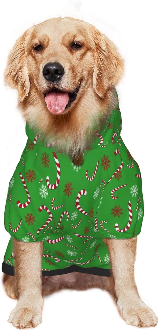 Green Candy Cane Hoodie,Christmas Cosplay Dog Clothes with Pocket and Hat Winter Clothes Sweaters X-Large