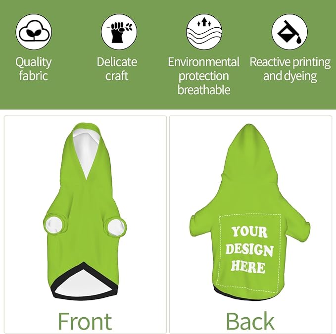 Dog Clothes, Custom Dog Hooded Sweatshirt, Personalized Pet Costume Robe Shirt with Text/Image/Club Name/Pet Shop Logo for Small Medium Large Dogs and Cats, GrassGreen, L