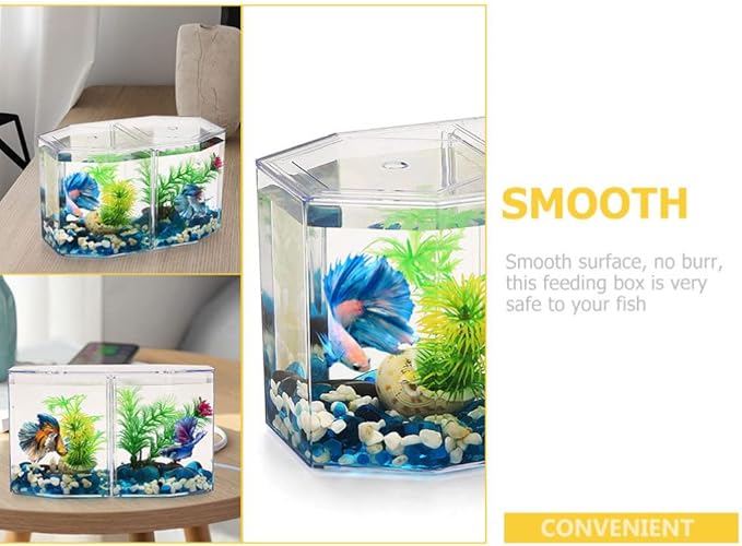 Acrylic Fish Tank Isolation Box with Two Compartments for Betta and Small Tropical Fish Clear Octagonal Breeding Tank Suitable for Home Aquarium