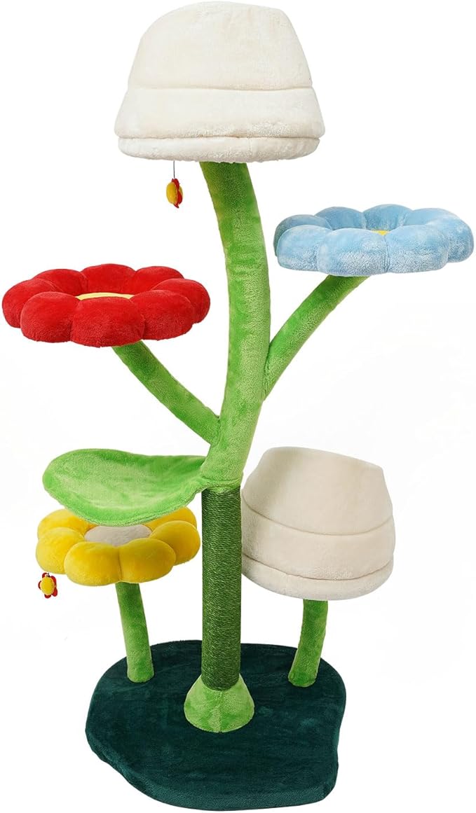 Cat Tree, 6-Tier Cat Tower for Large/Small Cats Climbing, 63.8inch Tall Cat Flower Tree with Resting Platforms & Scratching Posts, Cats Activity Center Playground, Load Capacity 22lbs (Multicolor)